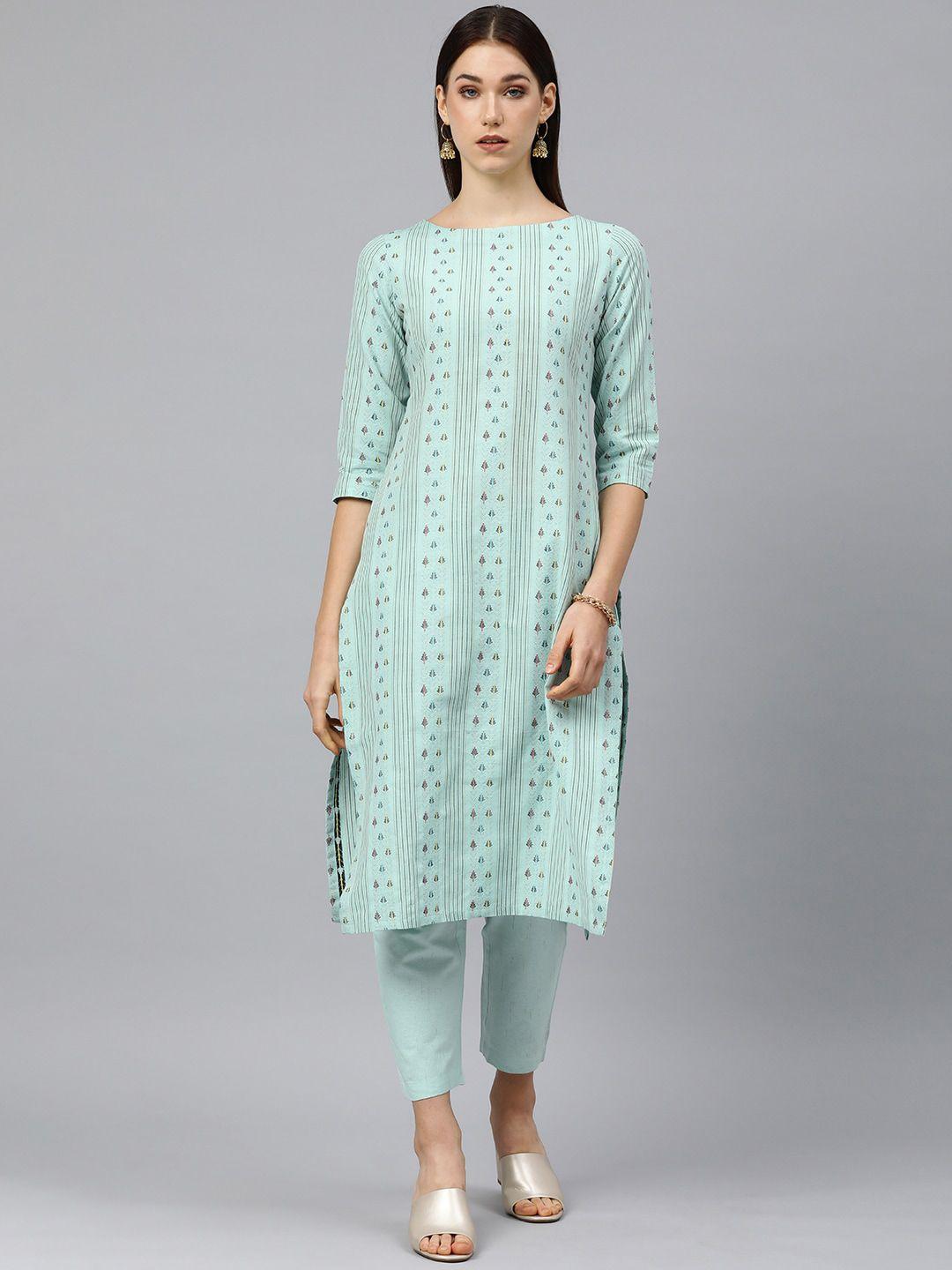 kalini round neck thread work self-design printed straight  kurta with trousers