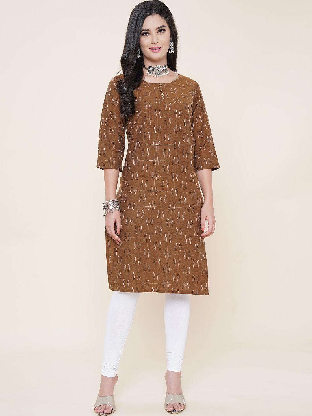 kalini round neck woven design cotton straight kurta