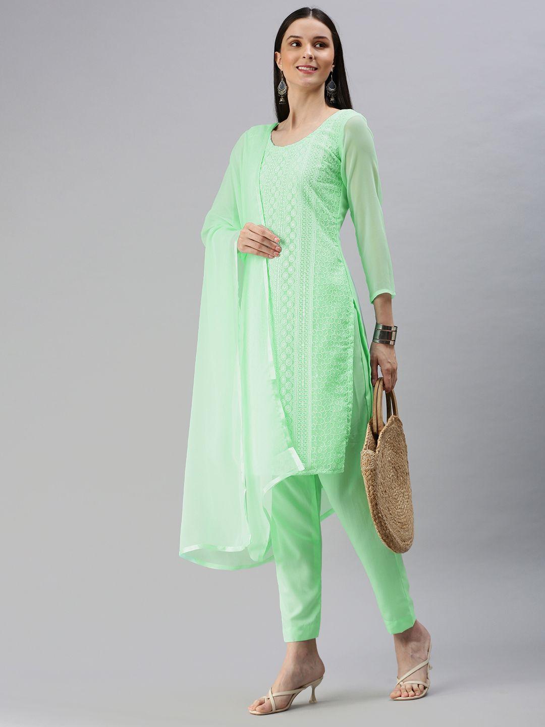 kalini sea green embroidered unstitched dress material