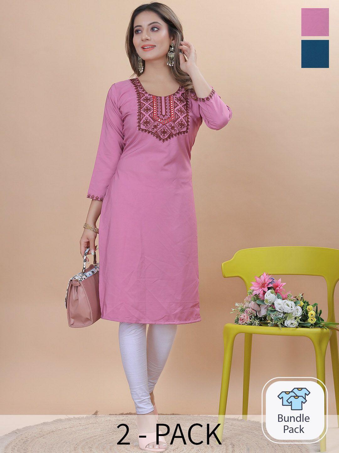 kalini selection of 2 ethnic motifs embroidered straight crepe kurta