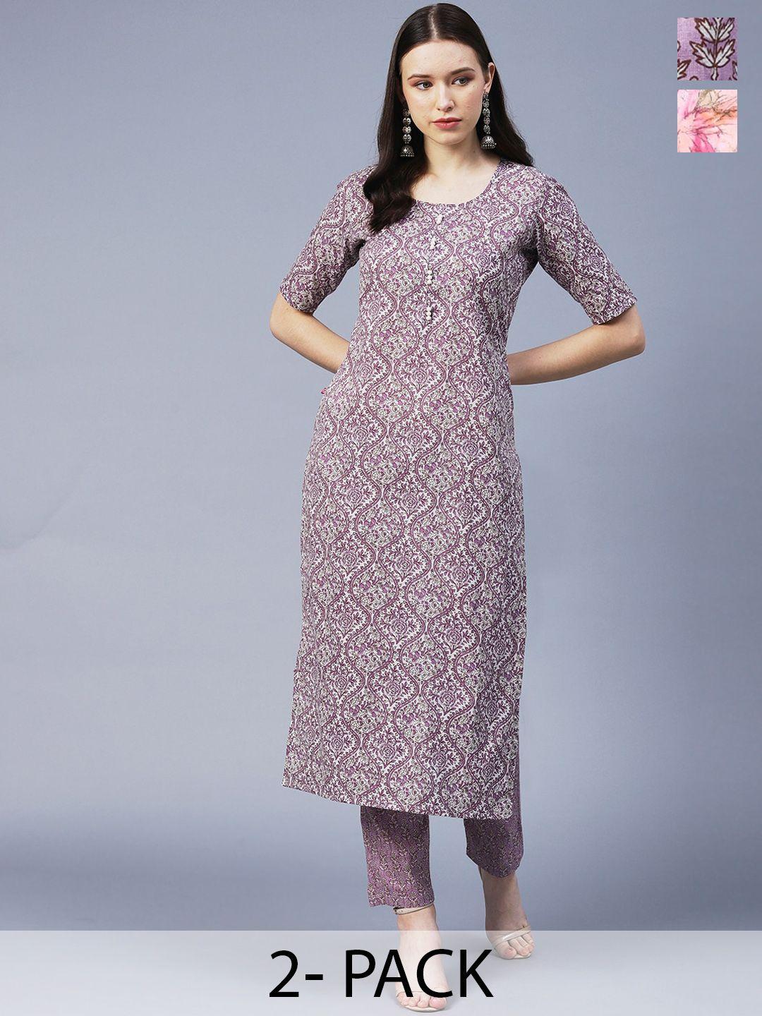 kalini selection of 2 printed straight kurta with trouser