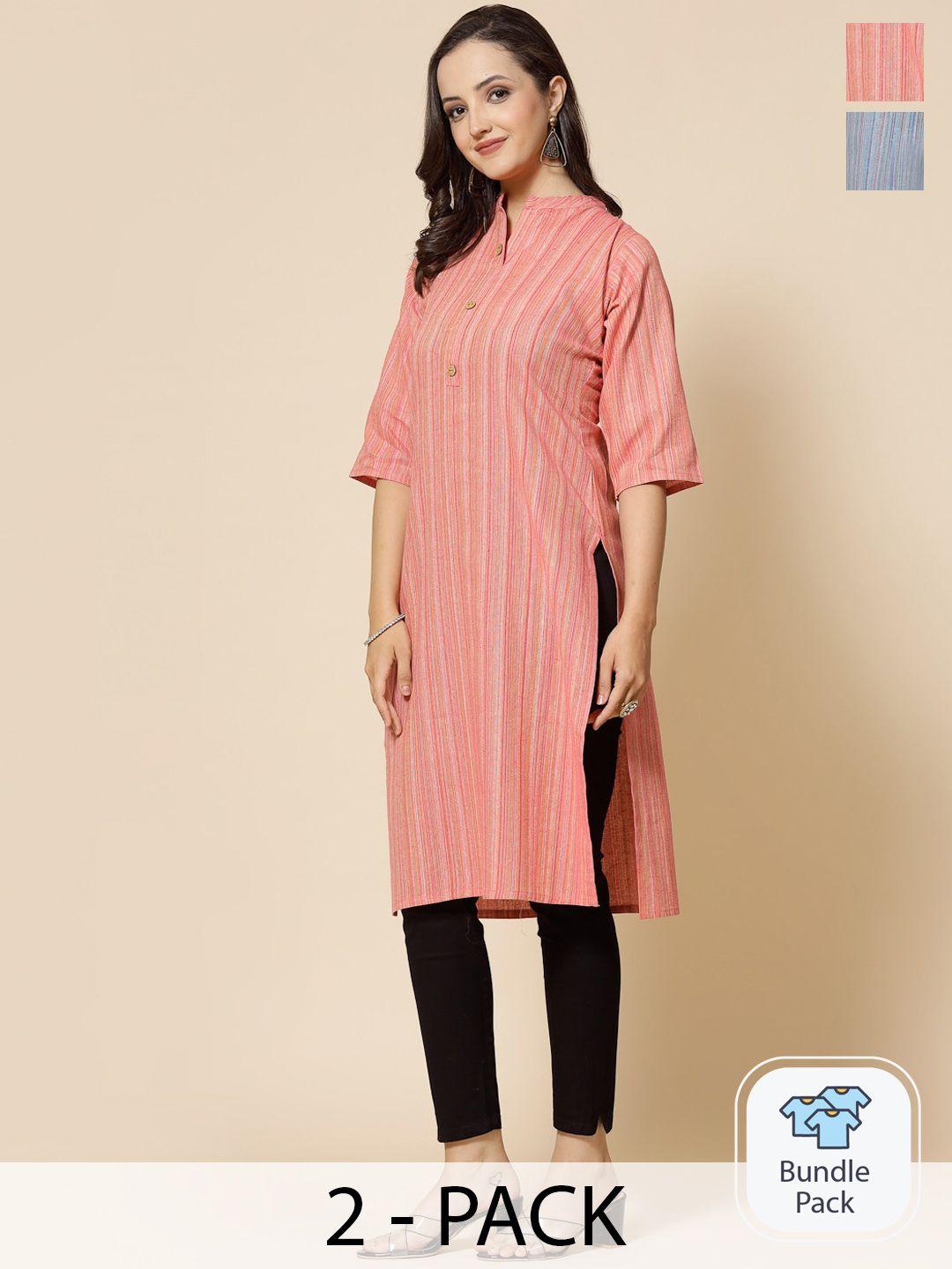 kalini selection of 2 striped straight kurta