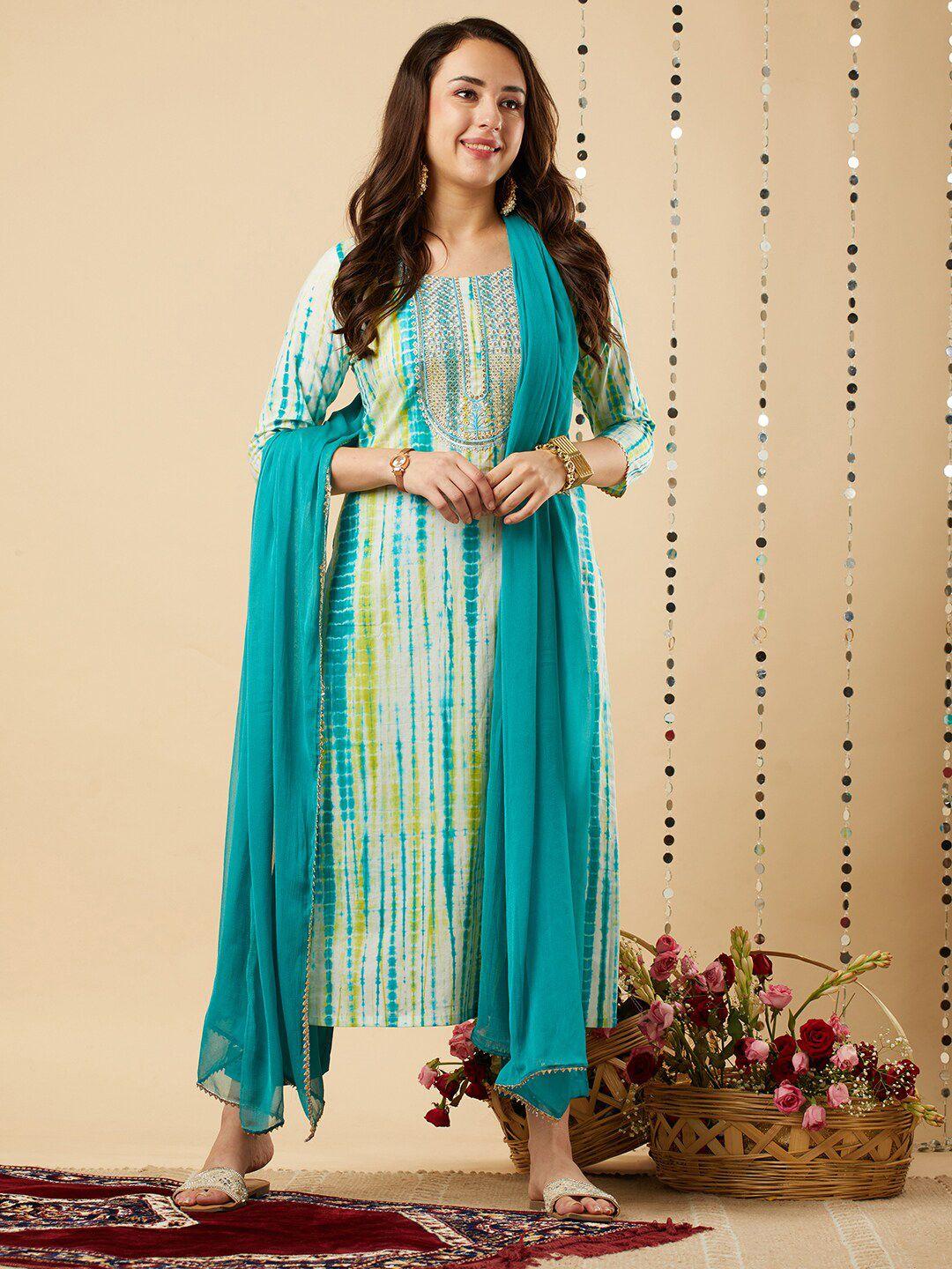 kalini shibori dyed sequined kurta with trousers & dupatta