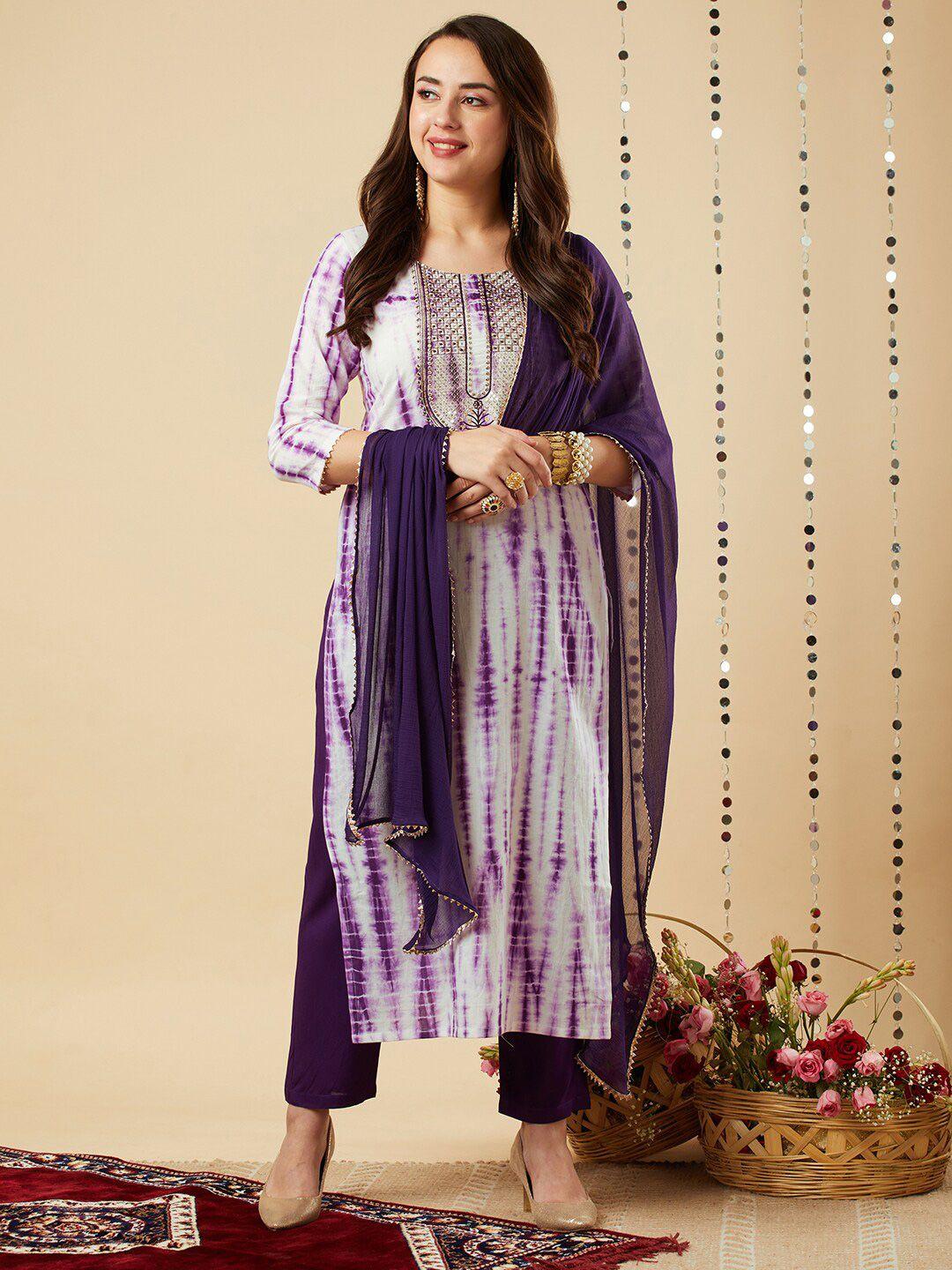 kalini shibori dyed sequined kurta with trousers & dupatta