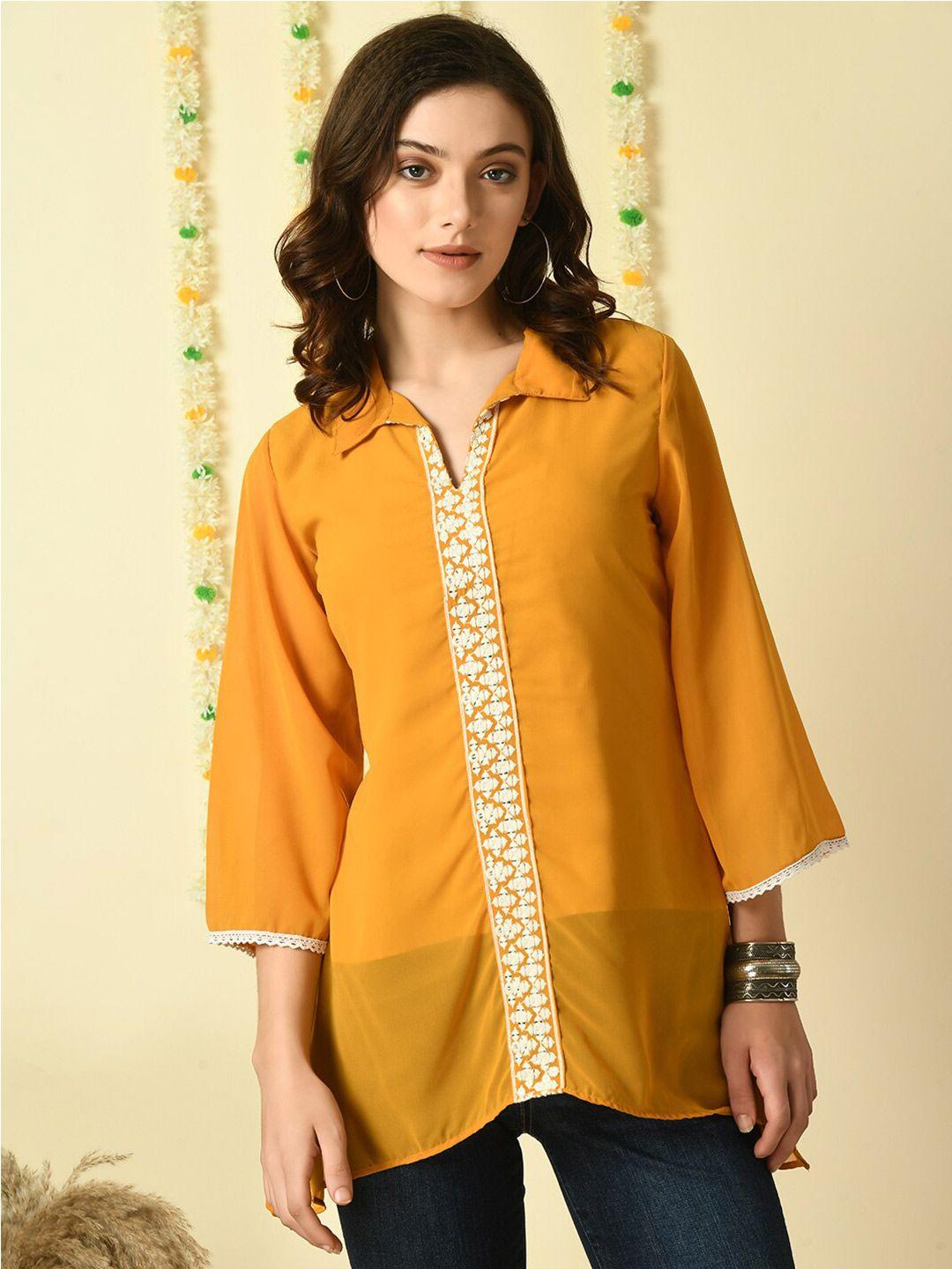 kalini shirt collar embroidered longline shirt style top