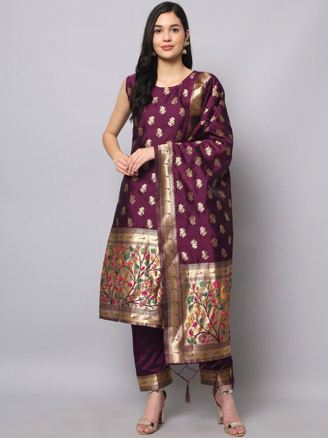 kalini sleeveless ethnic motifs woven design kurta with trousers & dupatta