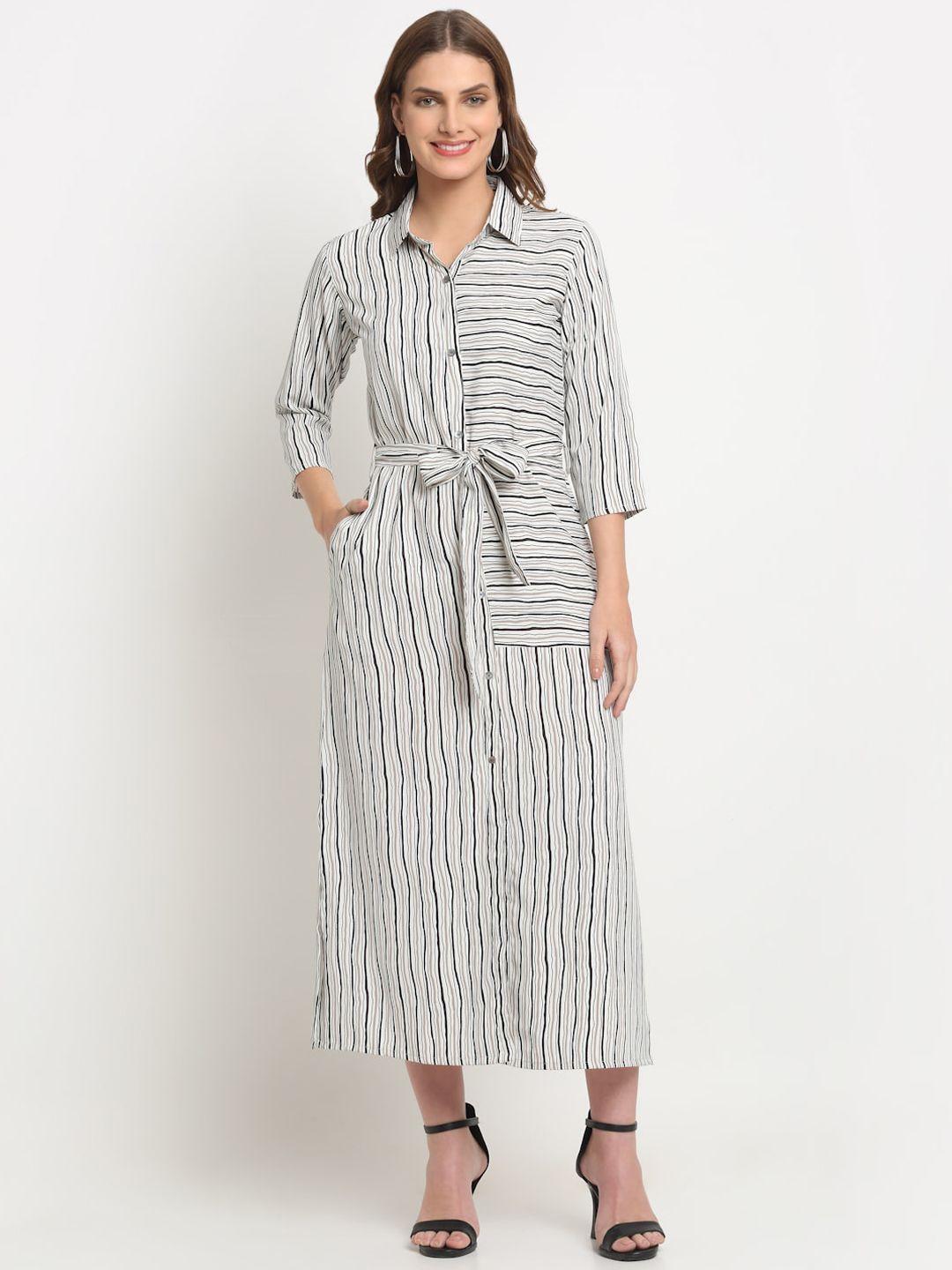 kalini striped belted cotton shirt dress