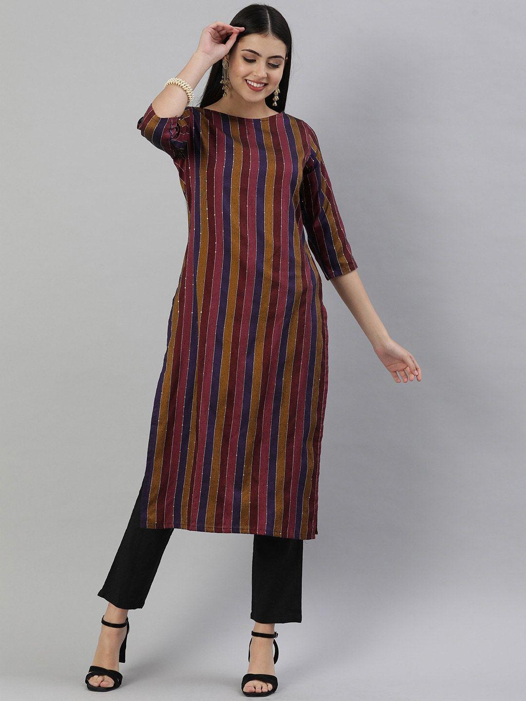 kalini striped boat neck straight kurta