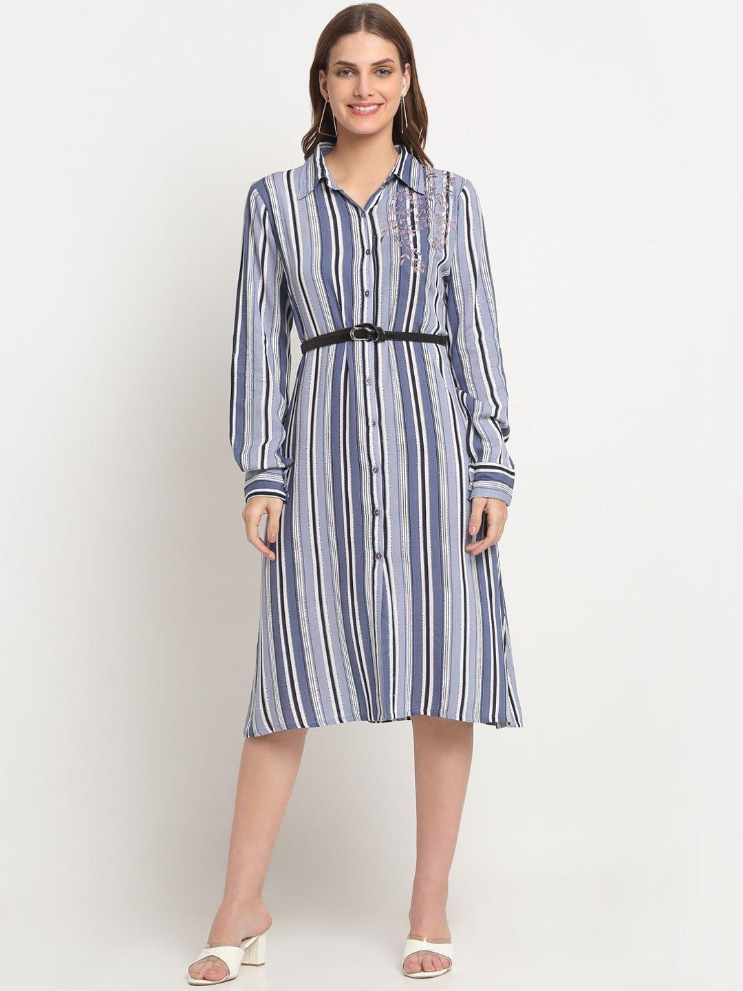 kalini striped cuffed sleeves shirt dress with belt