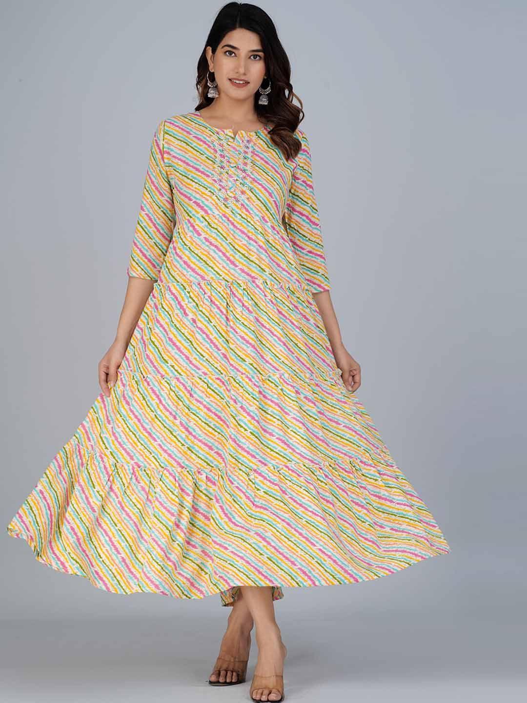 kalini striped embellished tiered ethnic dress