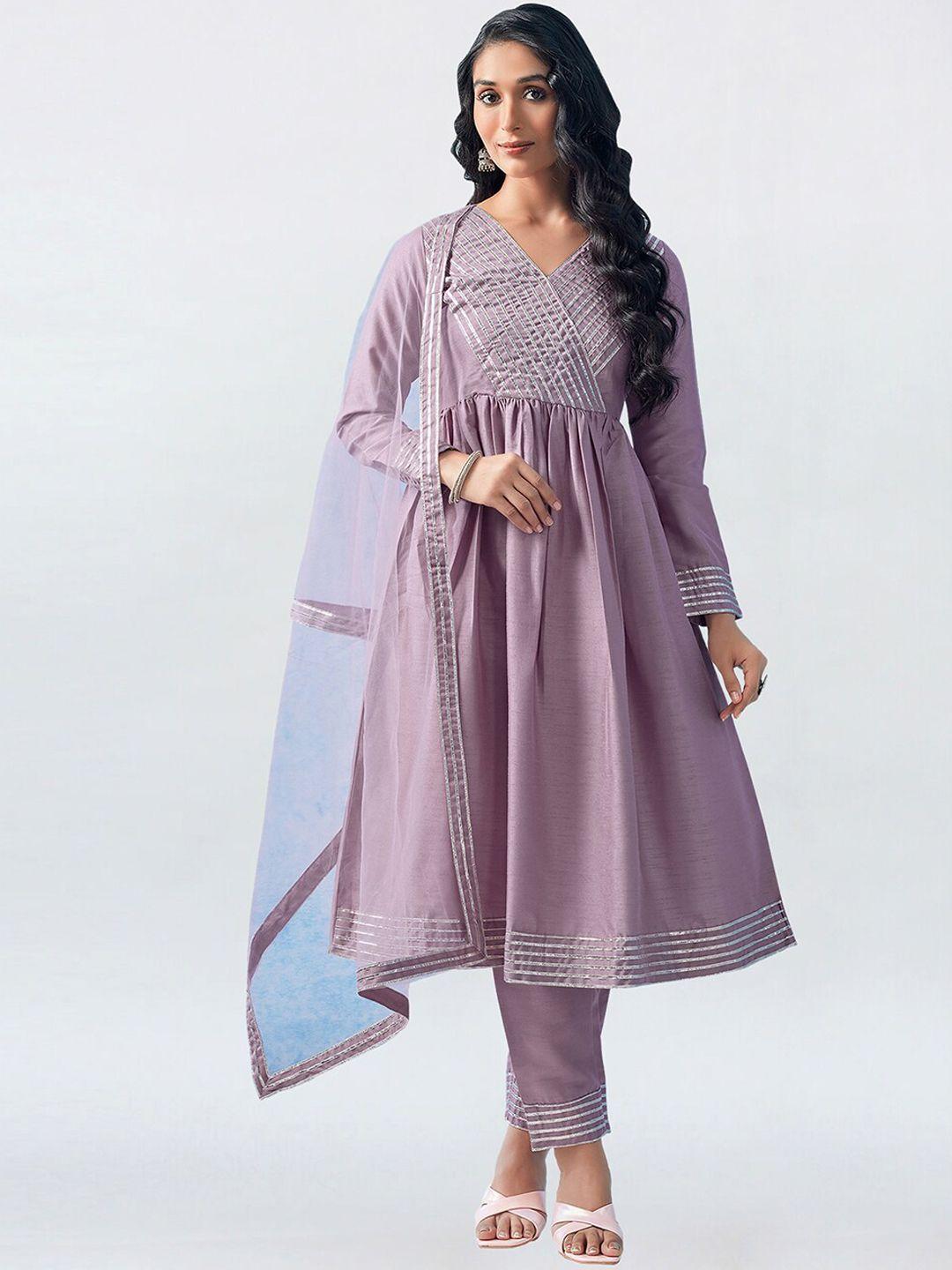 kalini striped empire gotta patti kurta with trousers & dupatta