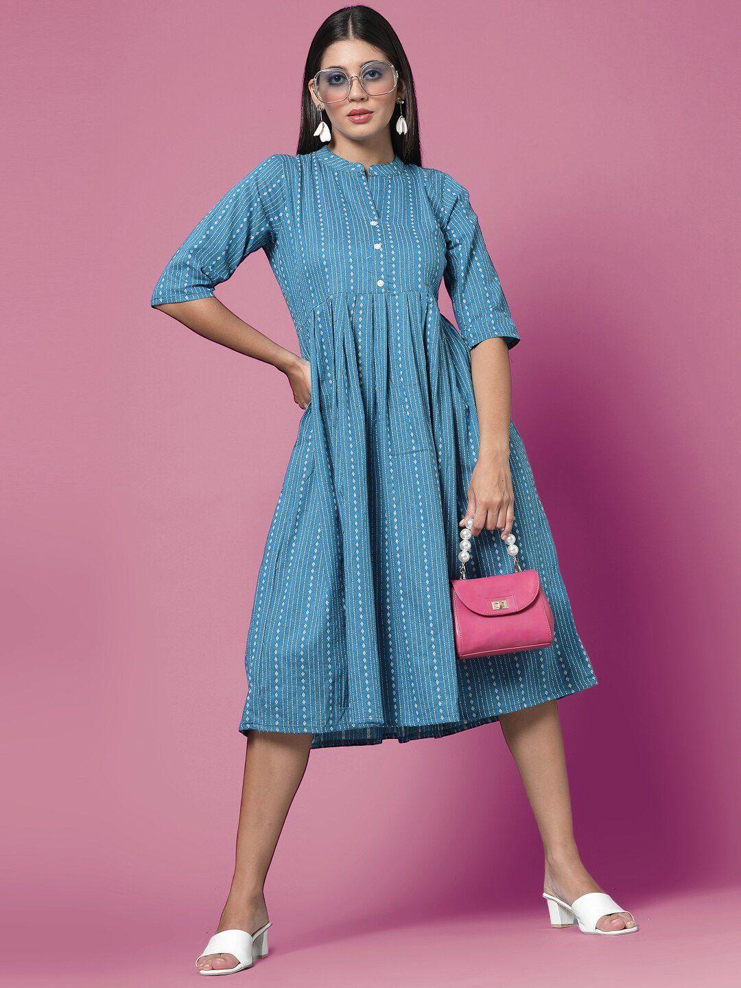 kalini striped gathered cotton fit & flare dress