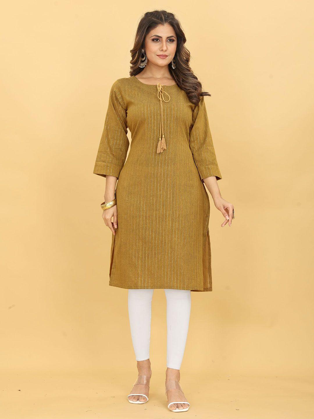 kalini striped jacquard tie up neck kurta