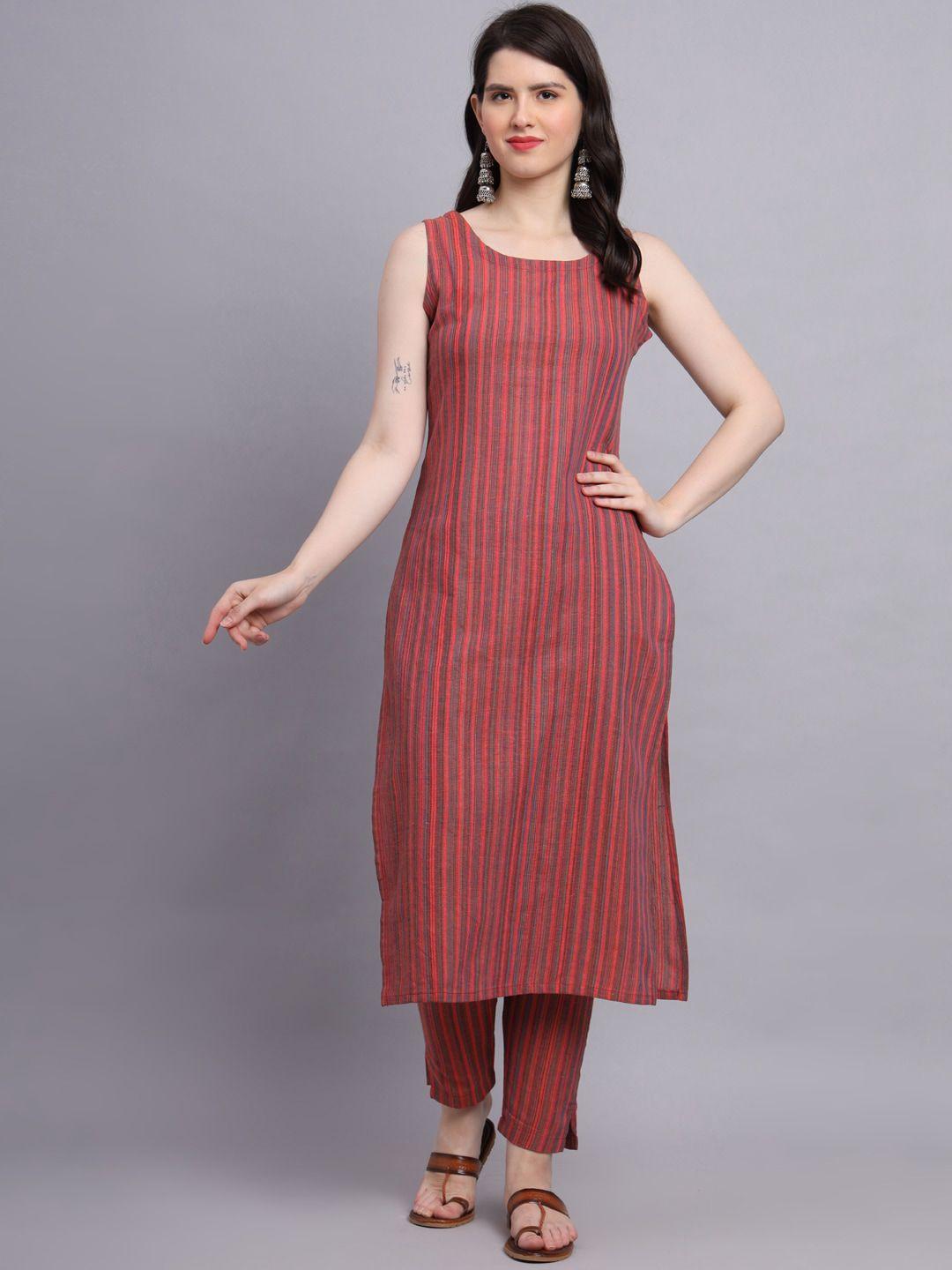 kalini striped jute cotton straight kurta with trousers