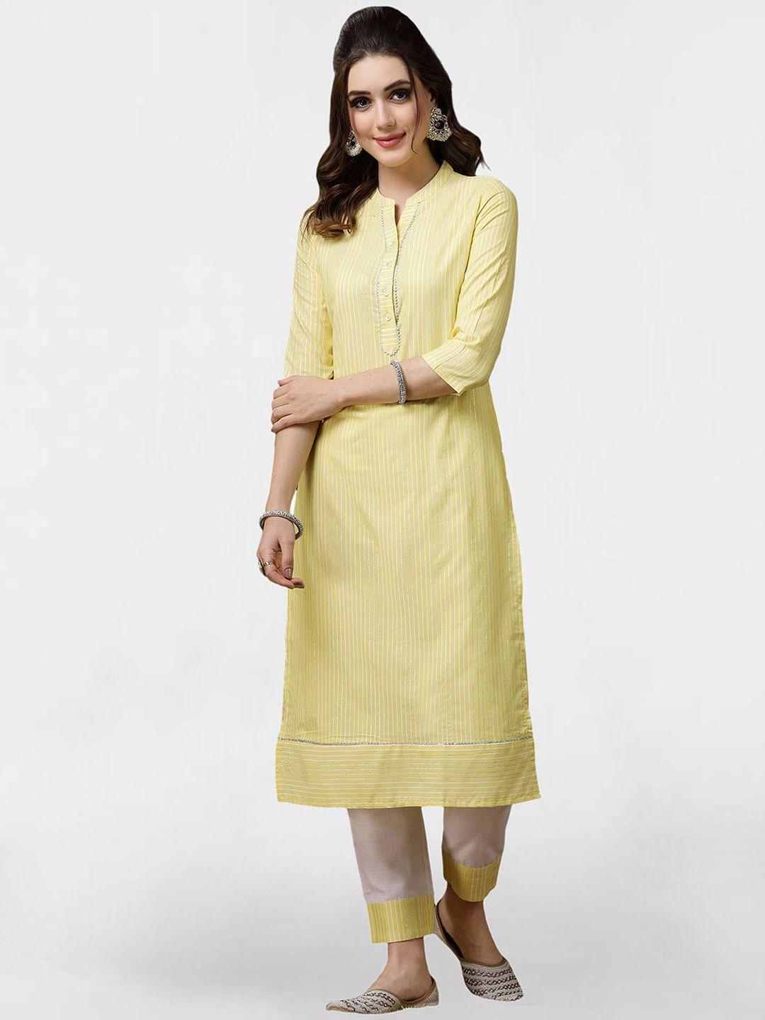 kalini striped mandarin collar gotta patti pastel straight kurta with trousers