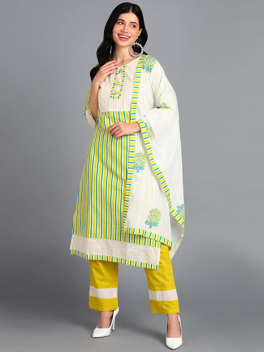 kalini striped pure cotton kurta & trousers with dupatta