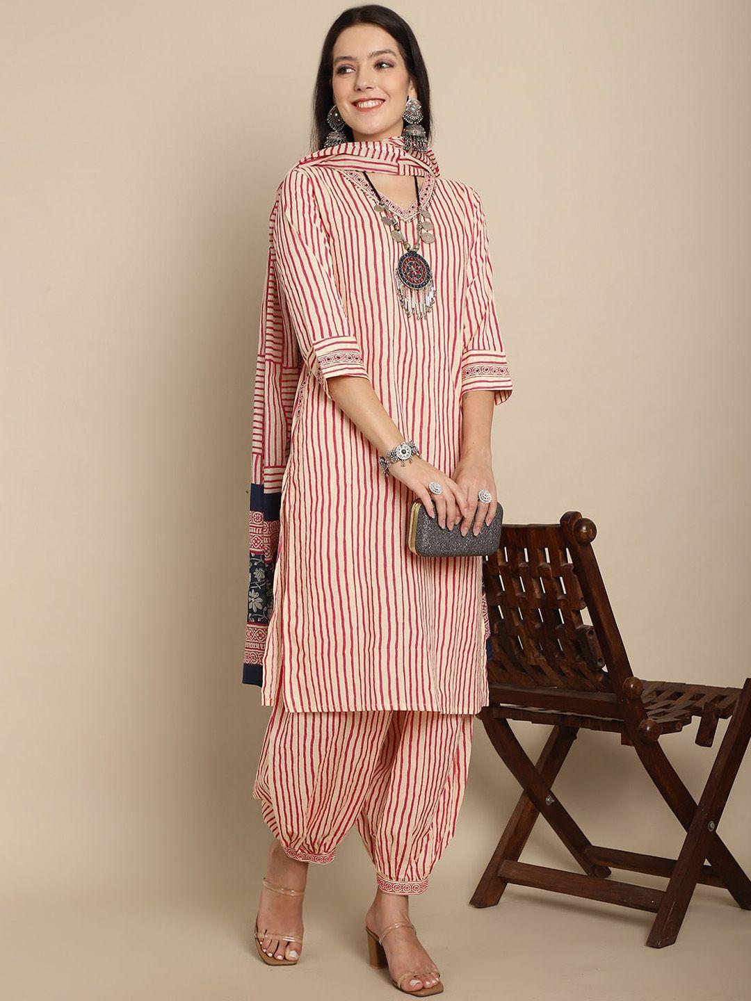 kalini striped pure cotton kurta with harem pants & with dupatta