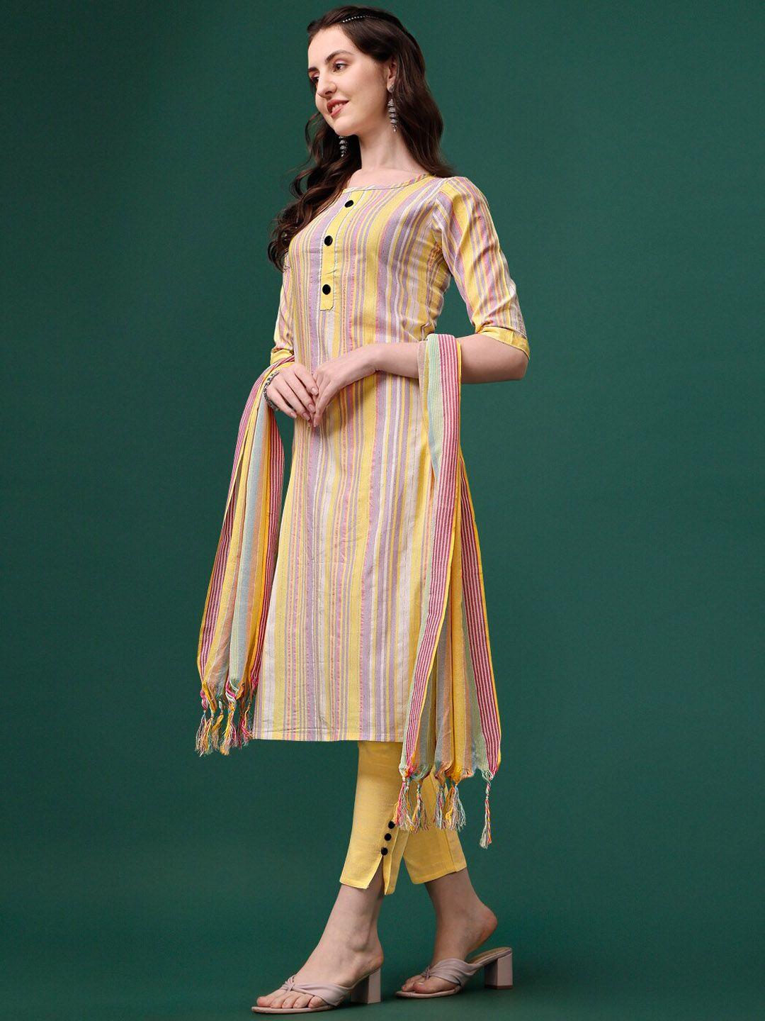 kalini striped pure cotton kurta with trousers & dupatta