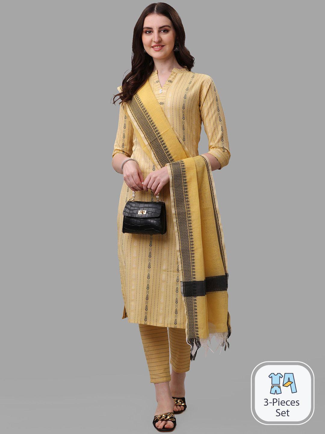 kalini striped regular kurta with trousers & dupatta