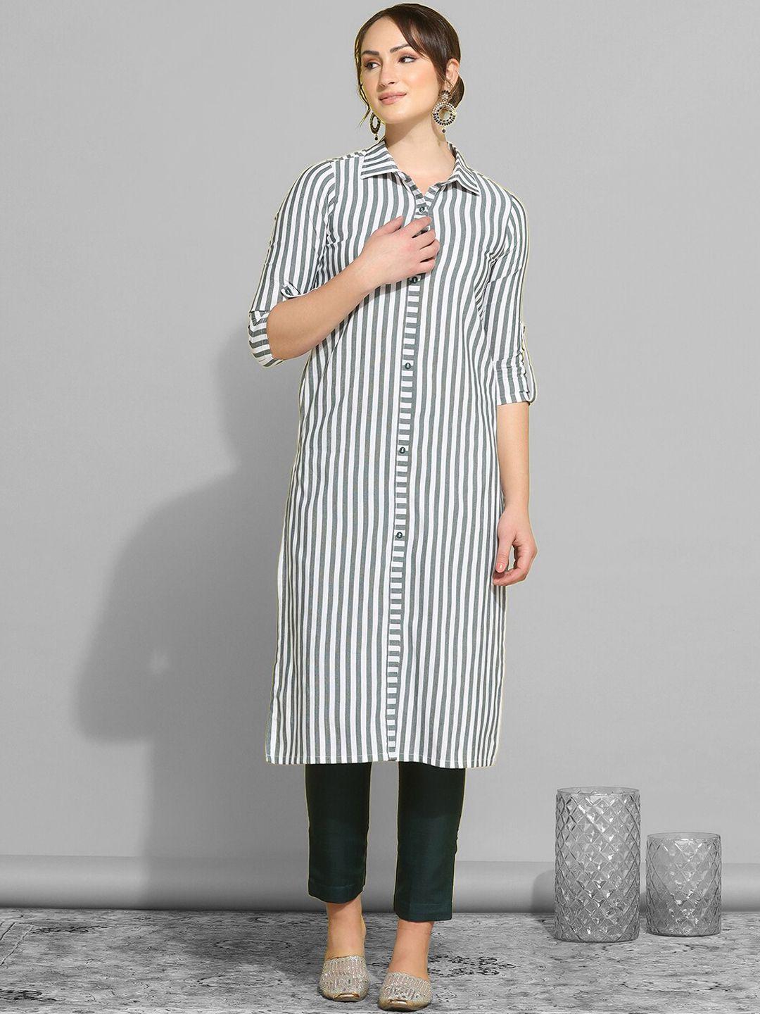kalini striped roll-up sleeves straight kurta with trousers