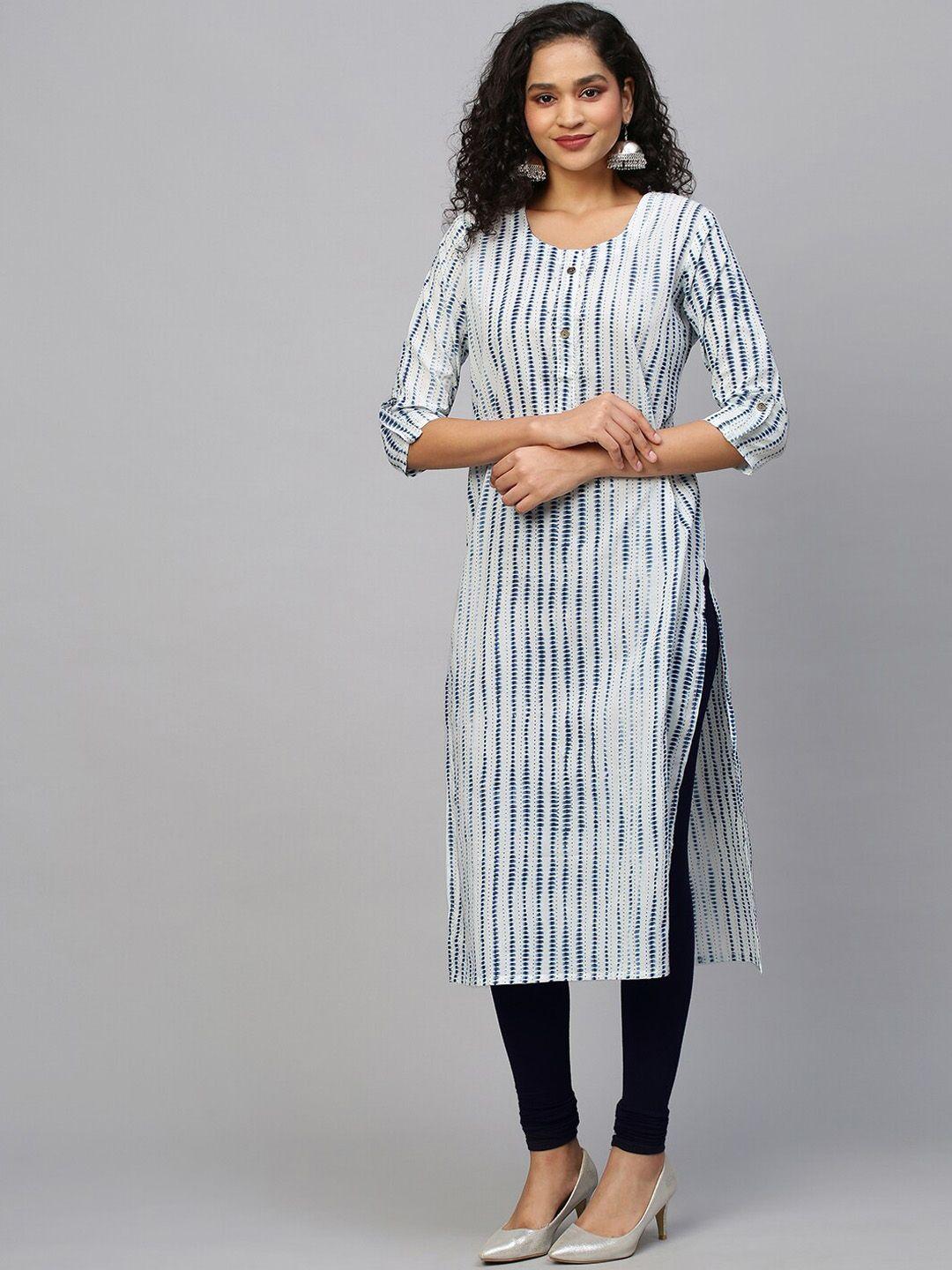 kalini striped round neck cotton straight kurta