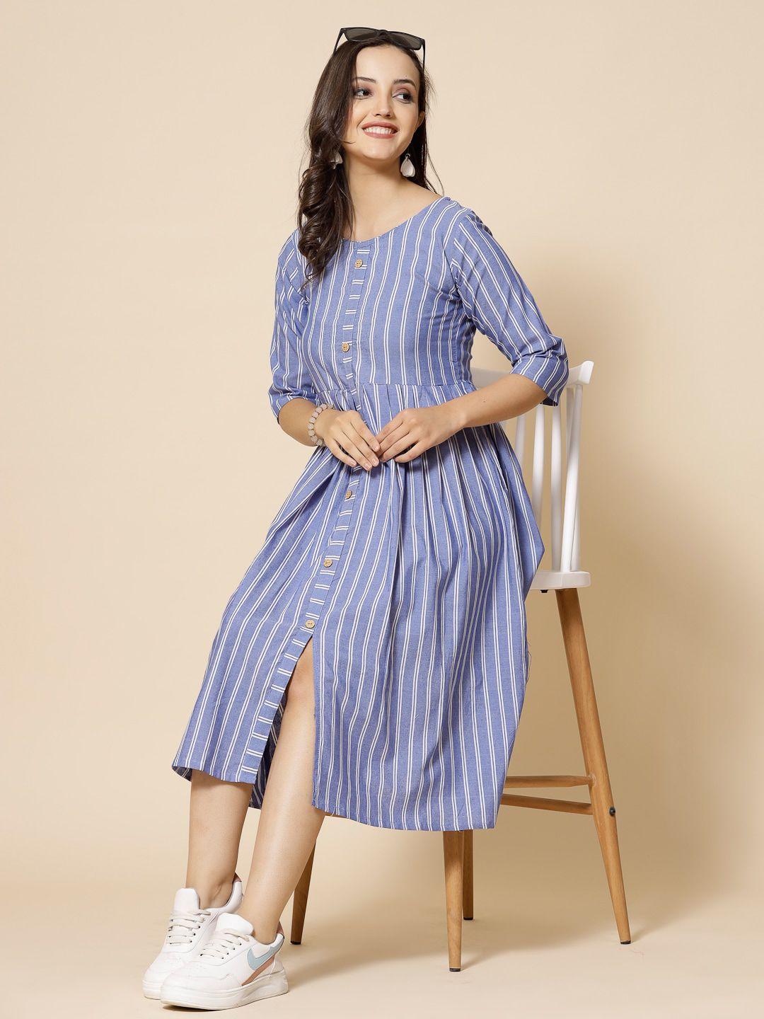 kalini striped round neck fit & flare midi dress