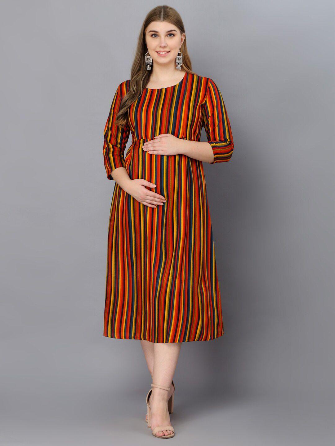 kalini striped round neck maternity feeding a-line midi dress