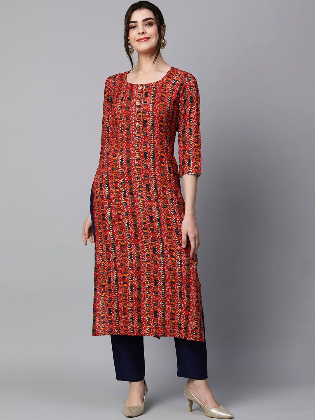 kalini striped round neck regular kurta with trousers