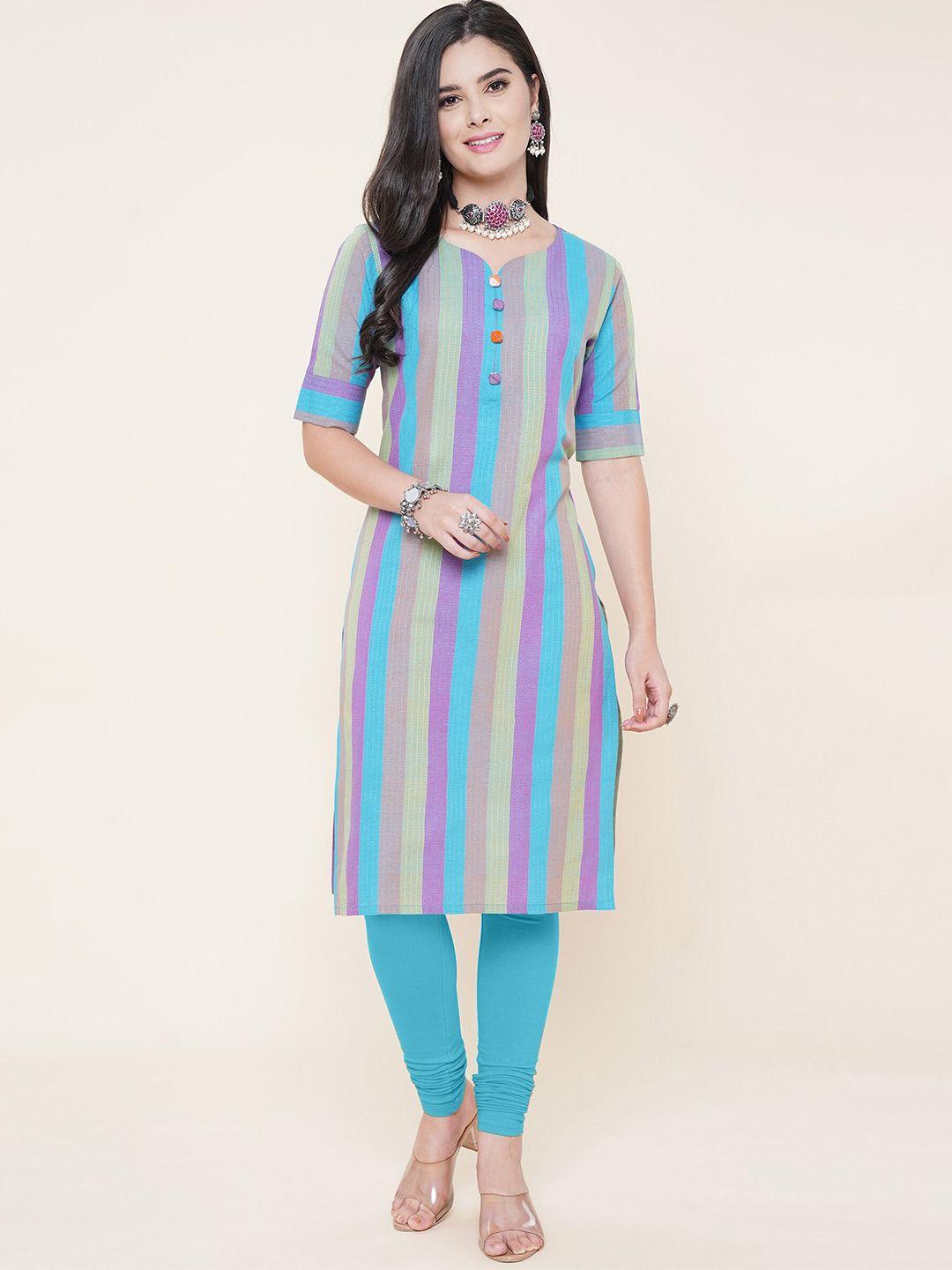 kalini striped round neck short sleeve straight kurta