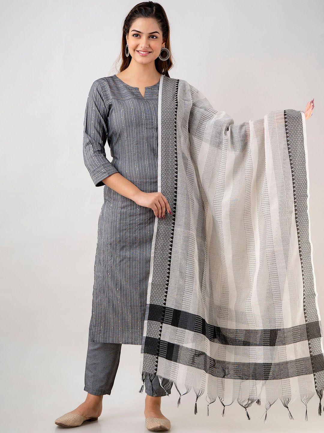 kalini striped sequinned detail straight kurta with trousers & dupatta