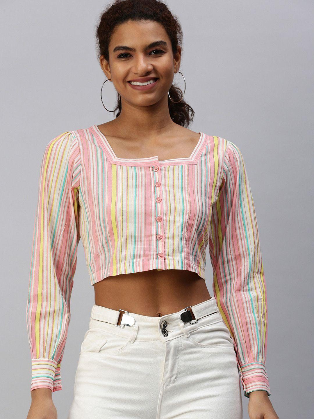 kalini striped shirt style pure cotton crop top