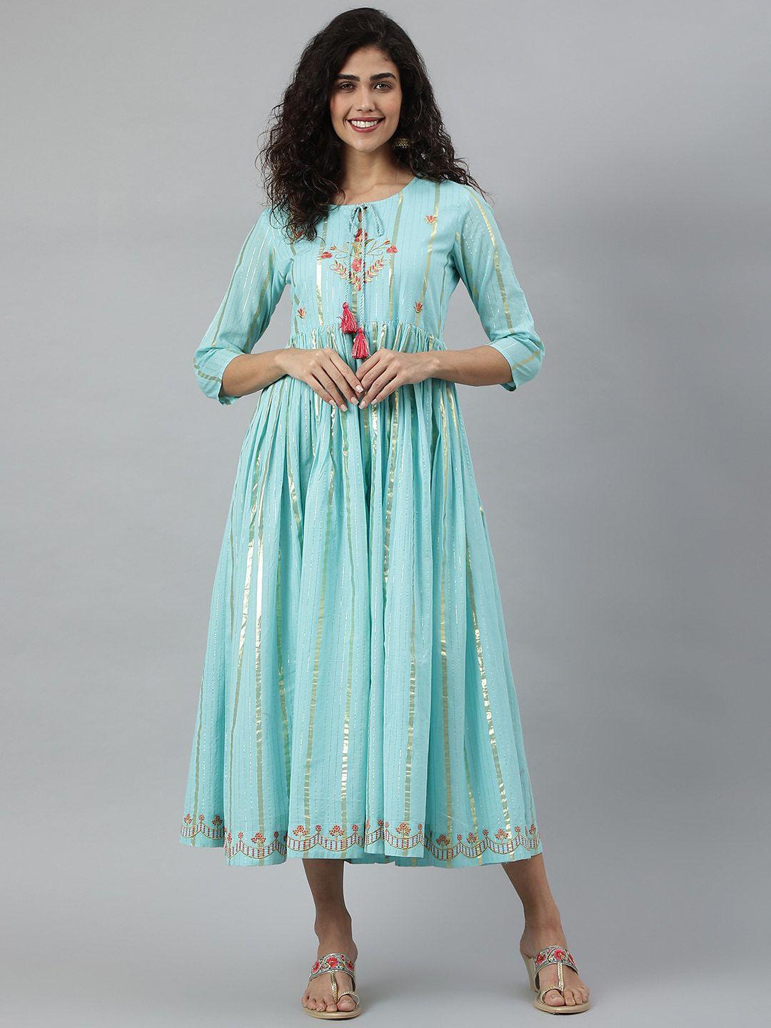 kalini striped tie up neck anarkali kurta