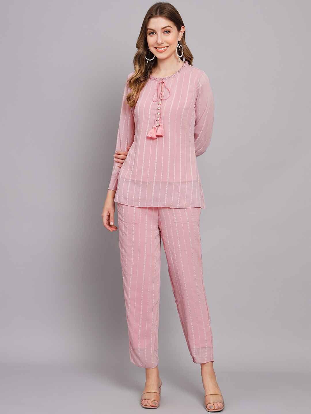 kalini striped tie-ups neck tunic with trouser