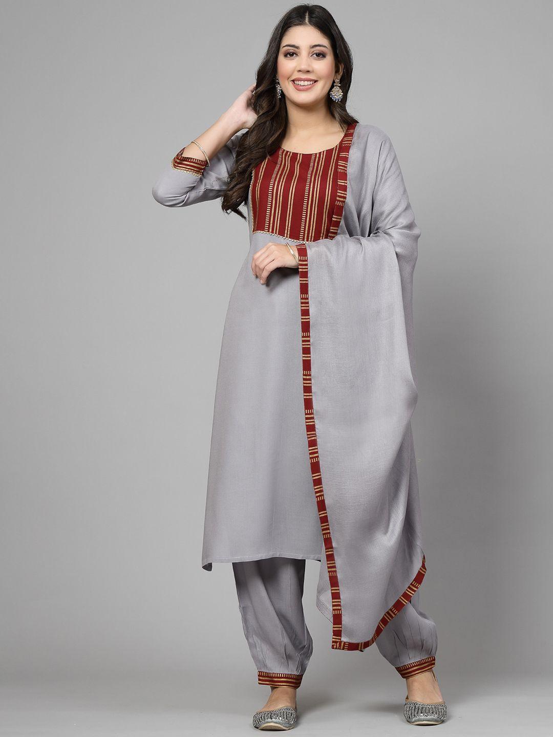 kalini striped yoke design kurta with harem pants & dupatta