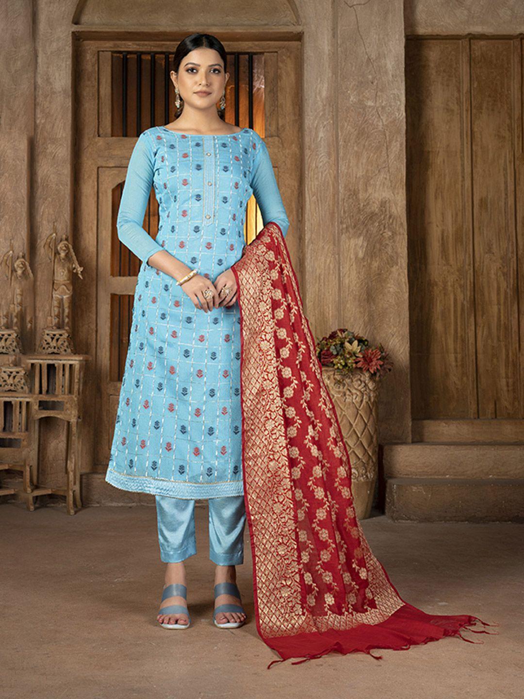kalini teal & blue unstitched dress material