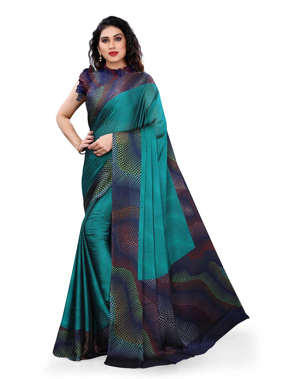kalini teal & navy blue printed saree