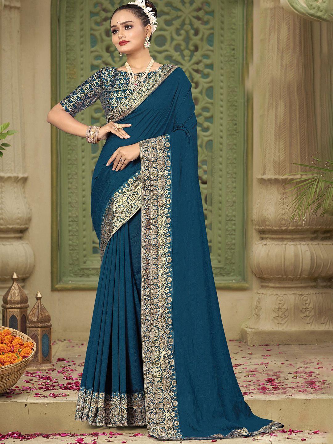 kalini teal & teal woven design zari silk blend designer kanjeevaram saree