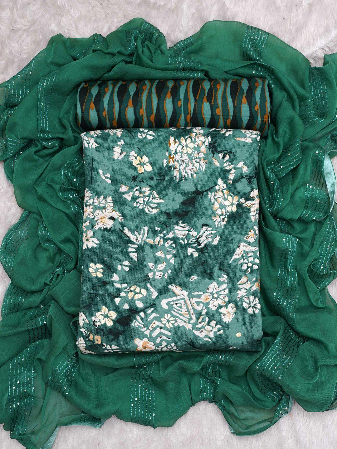 kalini teal & white printed art silk unstitched dress material