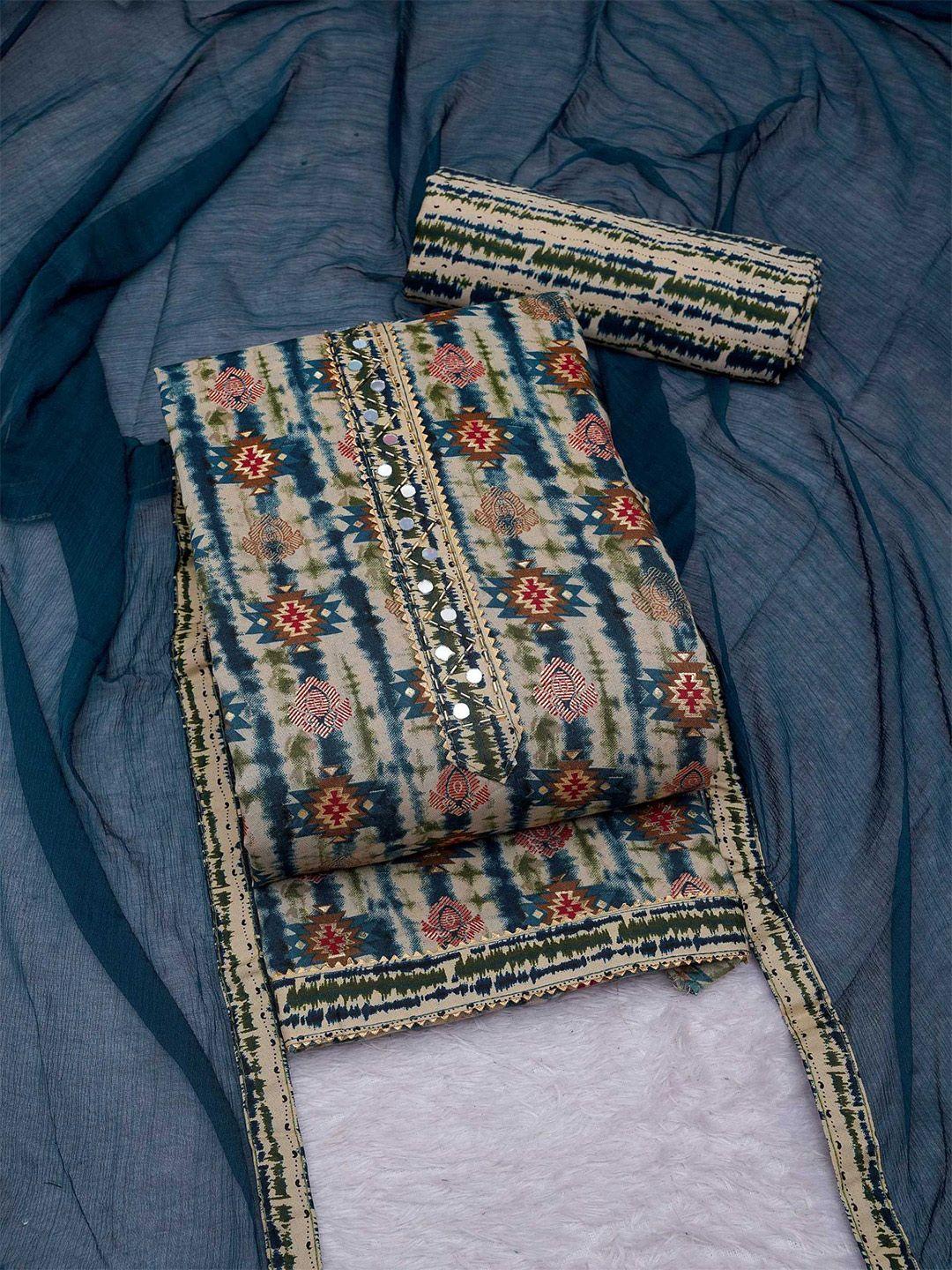 kalini teal printed art silk unstitched dress material