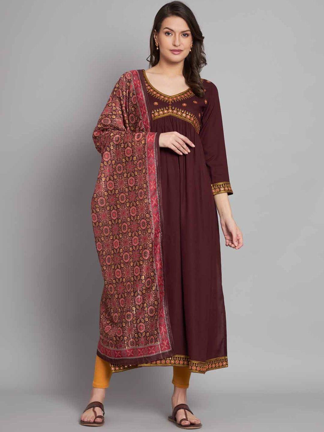 kalini thread work v-neck a-line kurta & dupatta set