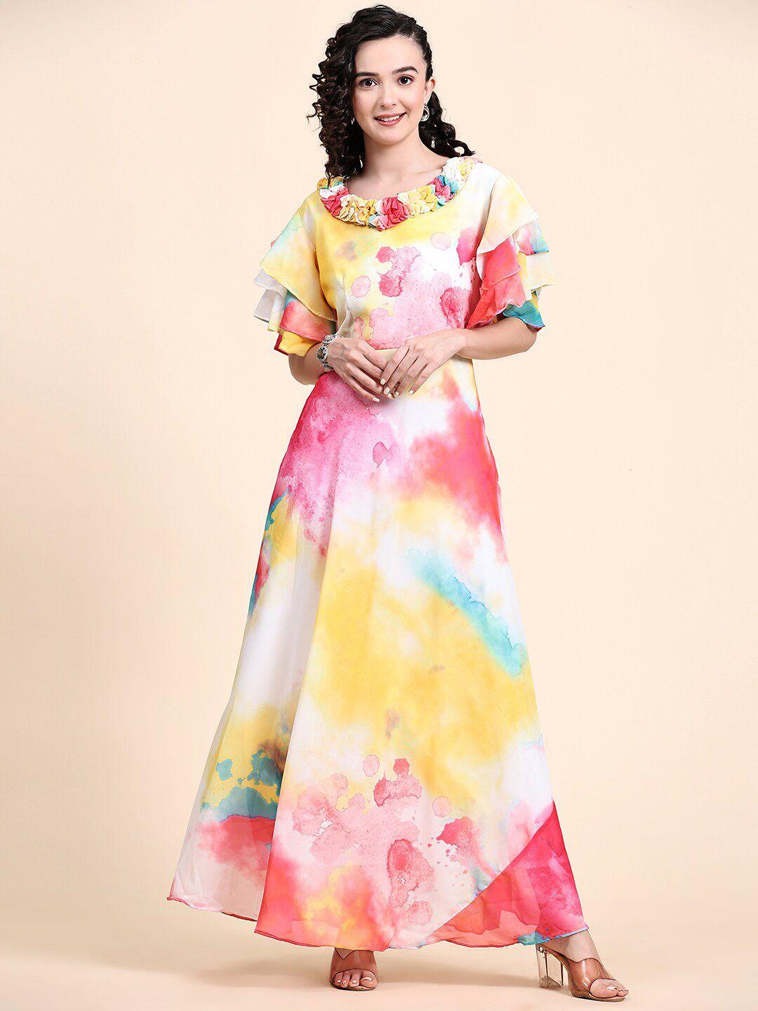 kalini tie & dye fit & flared maxi gown ethnic dress