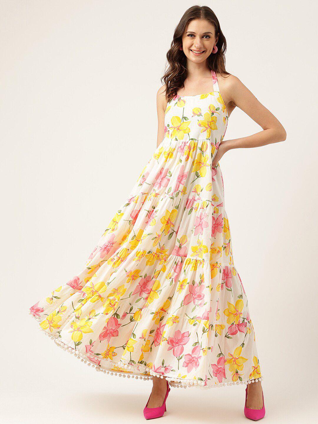 kalini tie and dye printed halter neck gathered tiered cotton maxi dress