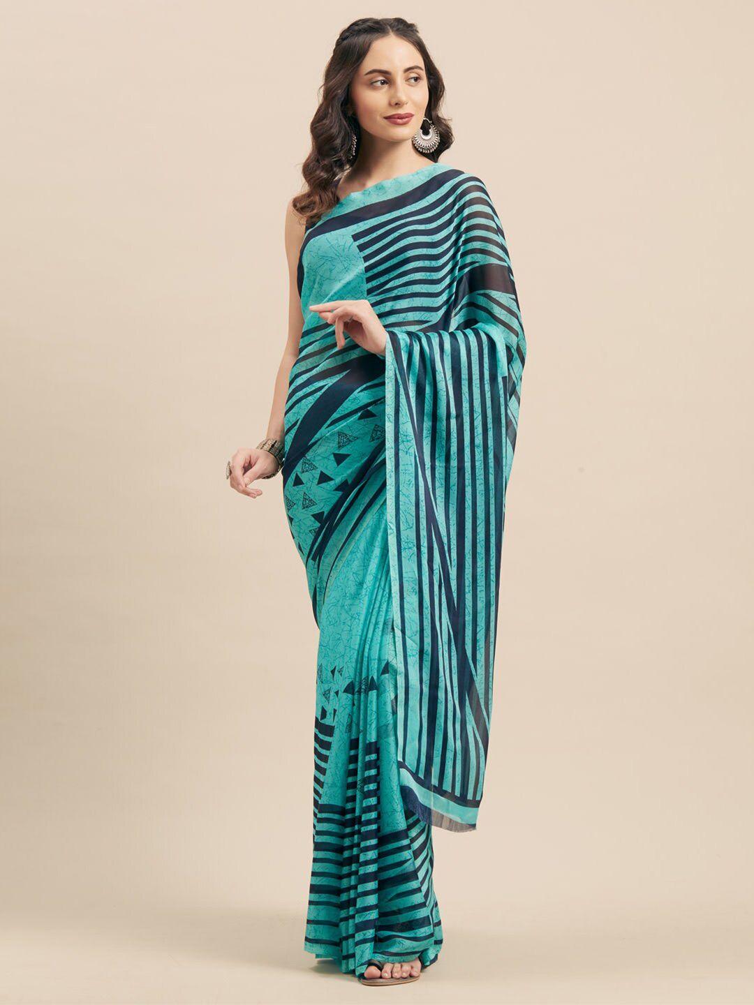 kalini turquoise blue & navy blue striped saree