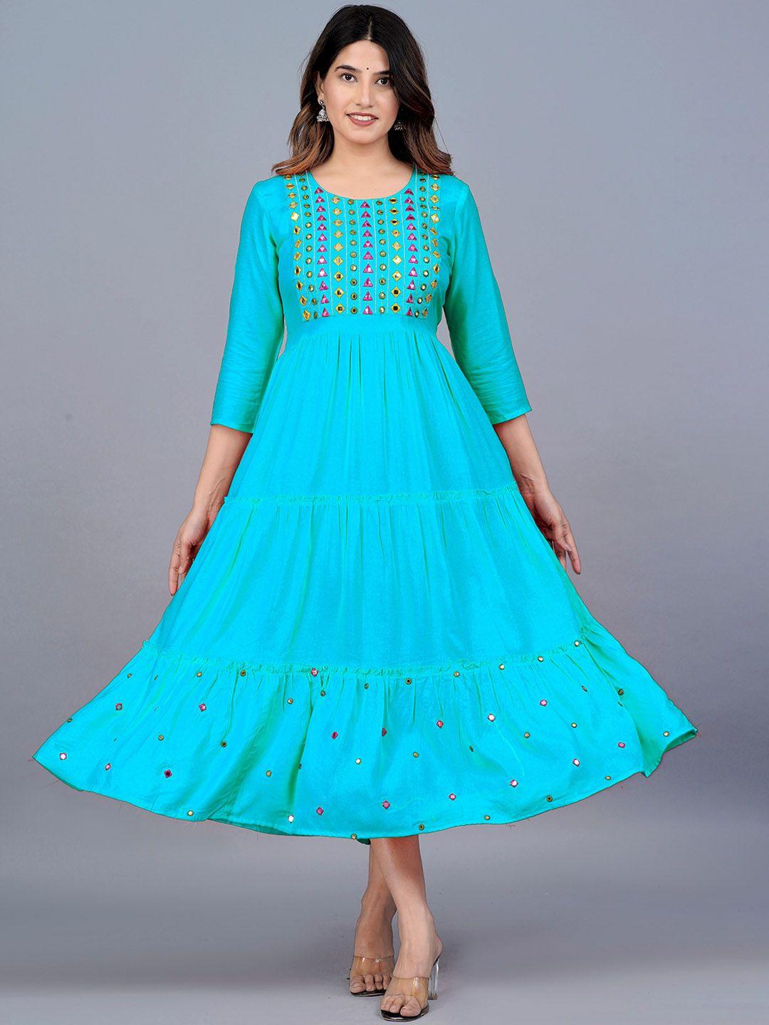 kalini turquoise blue & purple embellished embroidered ethnic midi dress