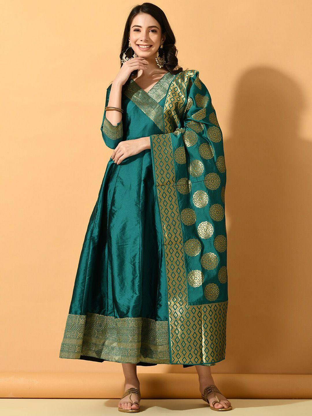 kalini v-neck angrakha silk kurta with dupatta