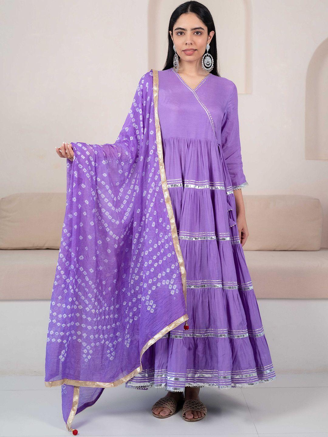 kalini v neck gotta patti empire ethnic dress with dupatta