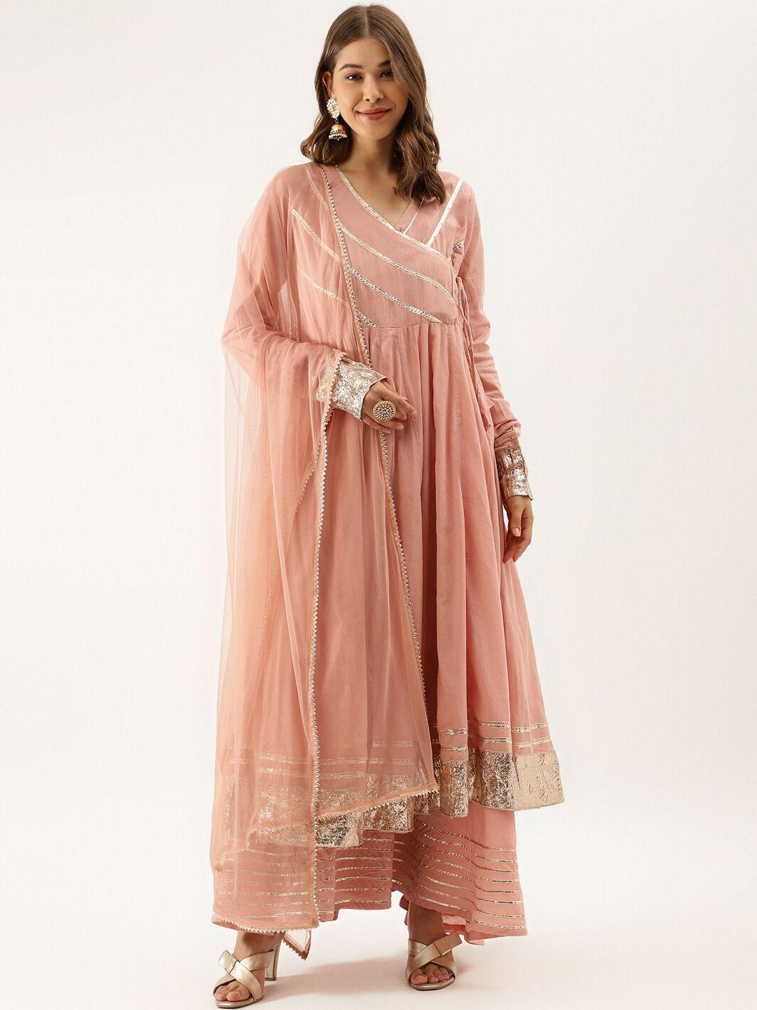 kalini v-neck gotta patti pure cotton empire anarkali kurta with palazzos & dupatta