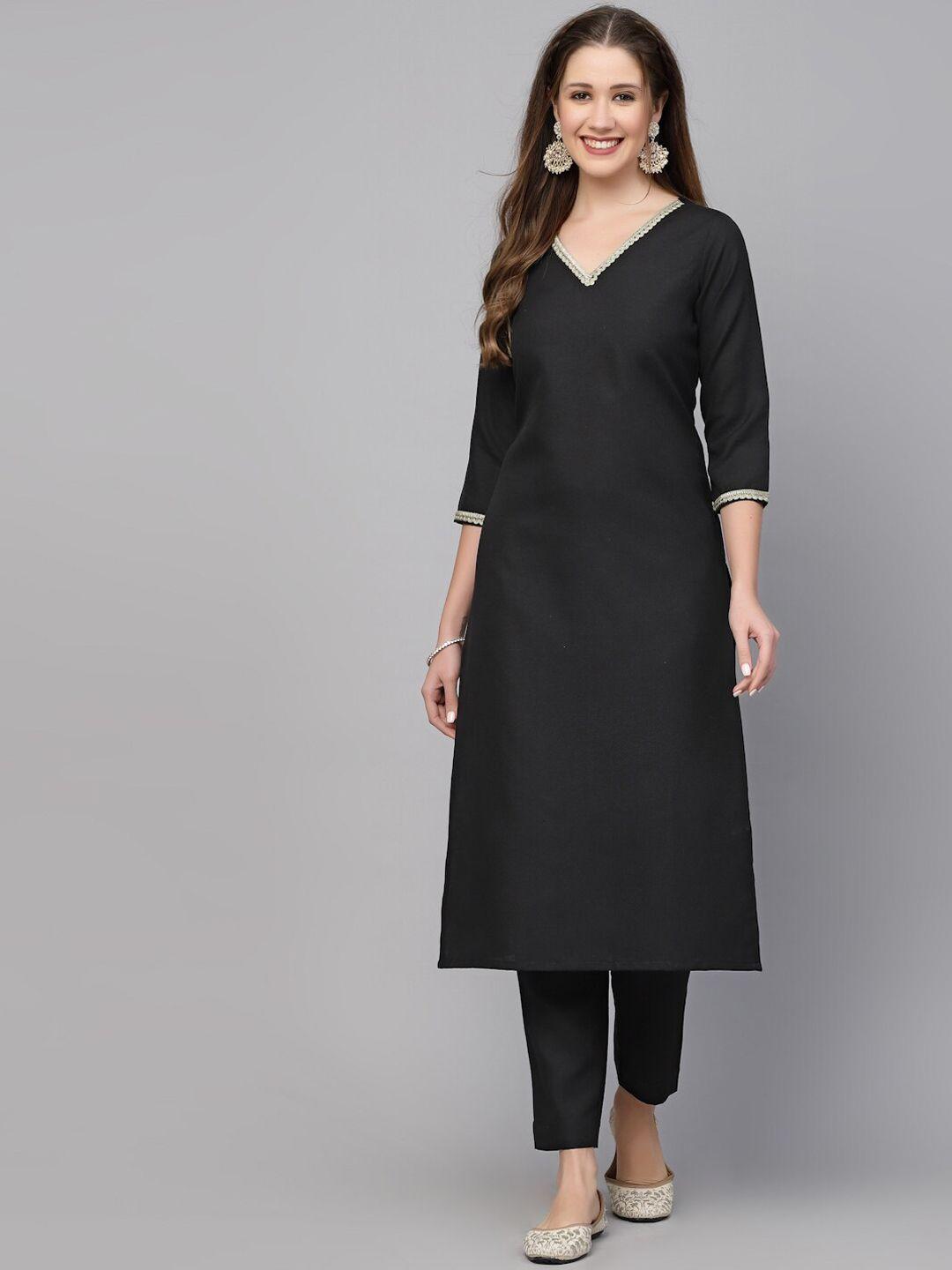 kalini v-neck lace detail straight kurta with trousers