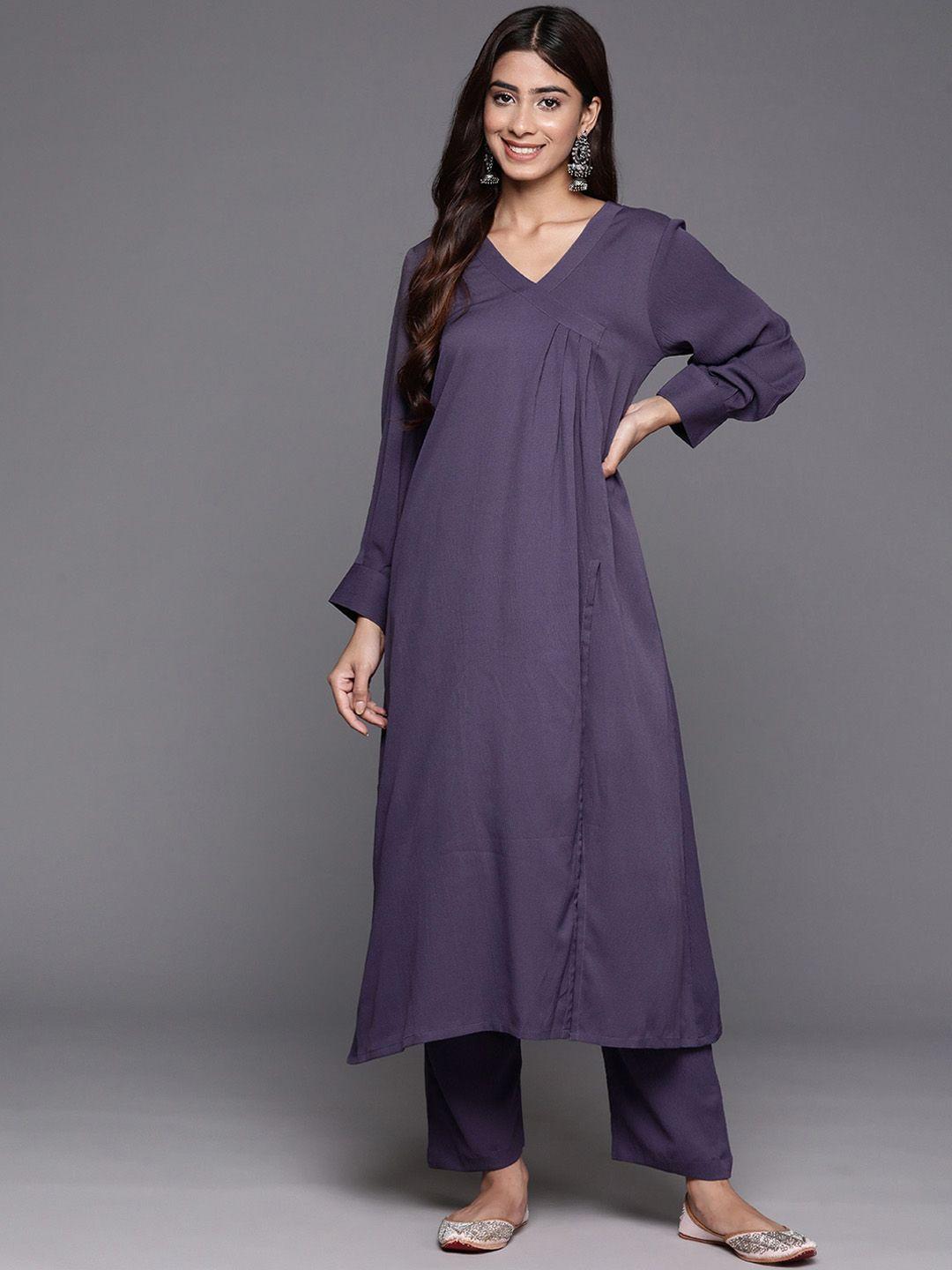 kalini v-neck long sleeves a-line kurta with trousers