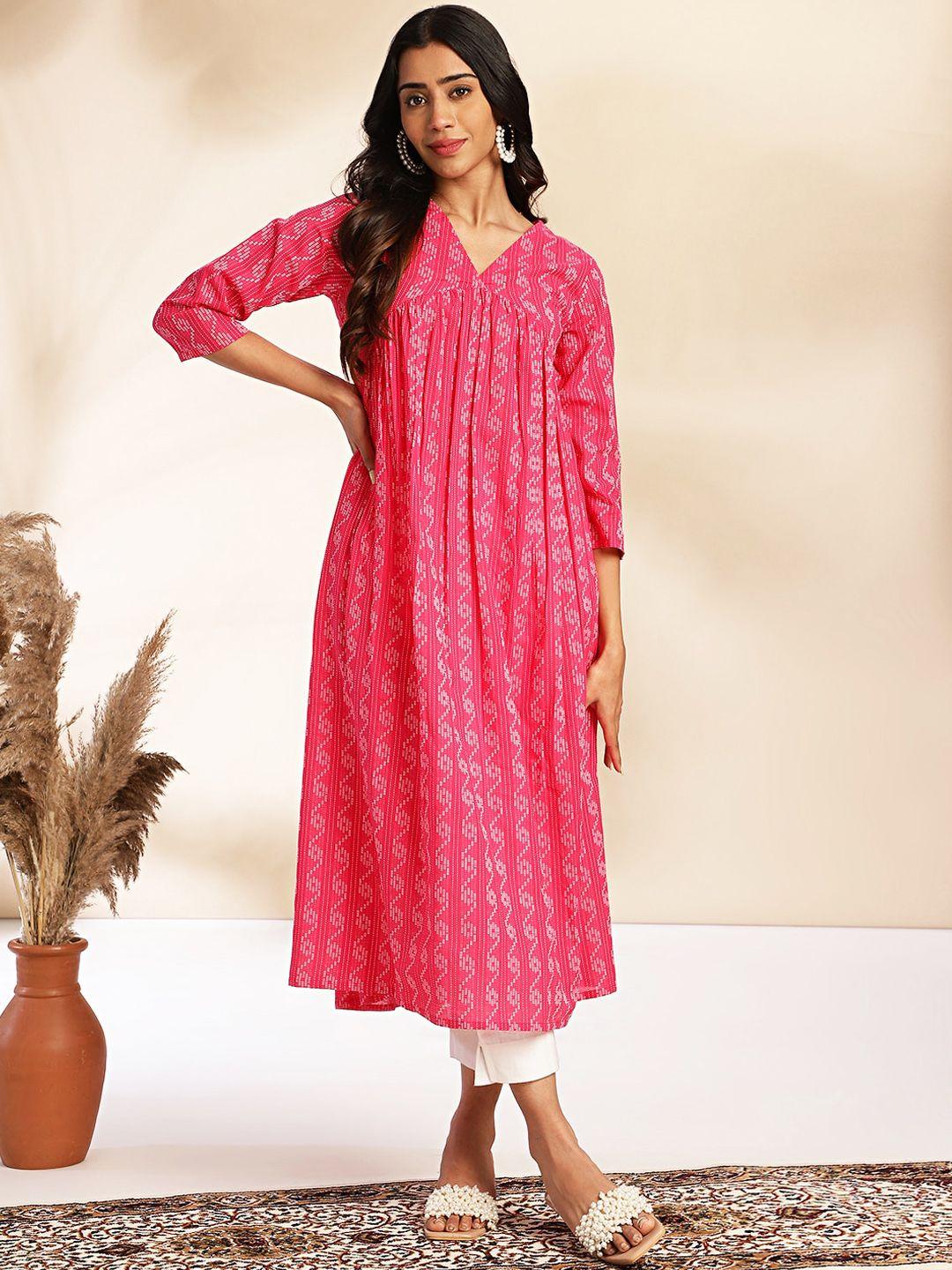 kalini v-neck striped printed cotton kurta